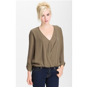 JOIE | Silk Layered Surplice Blouse in Taupe, Size S